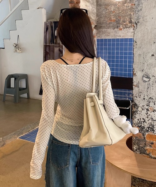 shopnikoniko(ショップニコニコ)の「ドットトップス 長袖 リボン シアー ドット シアートップス(その他トップス・レディース・ドット・フリー)」の8枚目の写真