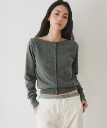 ESSENTIAL MERINO WOOL BOAT NECK CARDIGAN, GREY