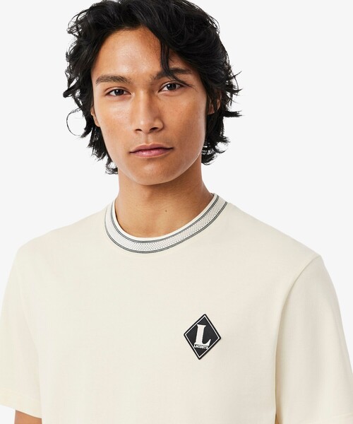LACOSTE(ラコステ)の「フランスメイド レトロパッチリンガーネックTシャツ(Tシャツ/カットソー・メンズ・オフホワイト/ライトブルー・2/3/4/5)」の5枚目の写真