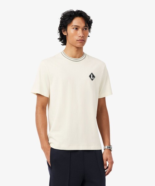 LACOSTE(ラコステ)の「フランスメイド レトロパッチリンガーネックTシャツ(Tシャツ/カットソー・メンズ・オフホワイト/ライトブルー・2/3/4/5)」の4枚目の写真