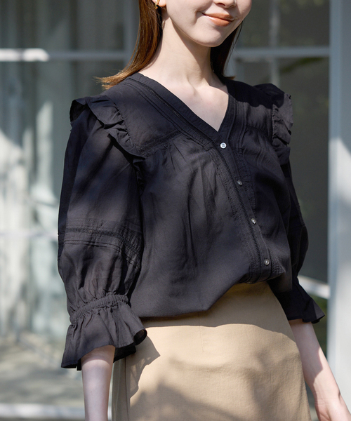 SLOBE IENA(スローブイエナ)の「《追加》コットンレーヨンレースブラウス(シャツ/ブラウス・レディース・ブラック/ホワイト/ブラウン・FREE)」の18枚目の写真