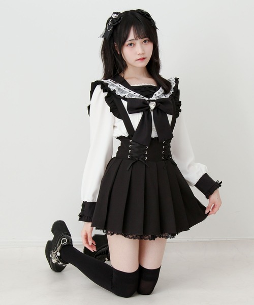 DearMyLove(ディアマイラブ)の「サス付きフリルレースアッププリーツスカート(スカート・レディース・ブラック・3L/LARGE/MEDIUM/SMALL)」の3枚目の写真