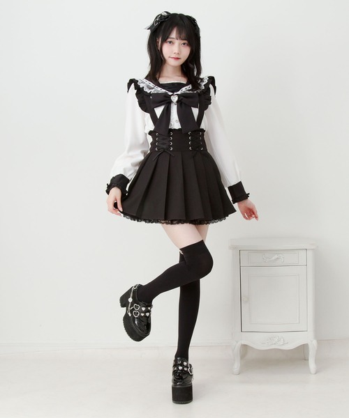 DearMyLove(ディアマイラブ)の「サス付きフリルレースアッププリーツスカート(スカート・レディース・ブラック・3L/LARGE/MEDIUM/SMALL)」の4枚目の写真
