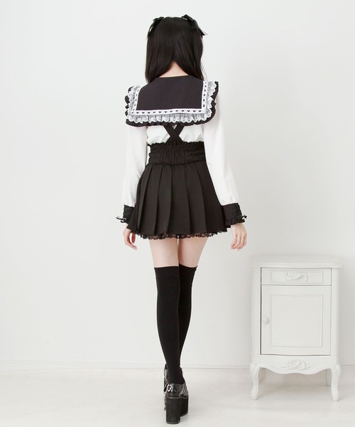 DearMyLove(ディアマイラブ)の「サス付きフリルレースアッププリーツスカート(スカート・レディース・ブラック・3L/LARGE/MEDIUM/SMALL)」の5枚目の写真