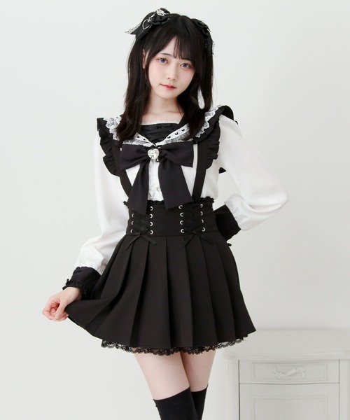 DearMyLove(ディアマイラブ)の「サス付きフリルレースアッププリーツスカート(スカート・レディース・ブラック・3L/LARGE/MEDIUM/SMALL)」の6枚目の写真