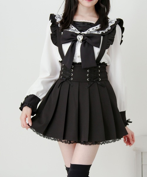 DearMyLove(ディアマイラブ)の「サス付きフリルレースアッププリーツスカート(スカート・レディース・ブラック・3L/LARGE/MEDIUM/SMALL)」の7枚目の写真