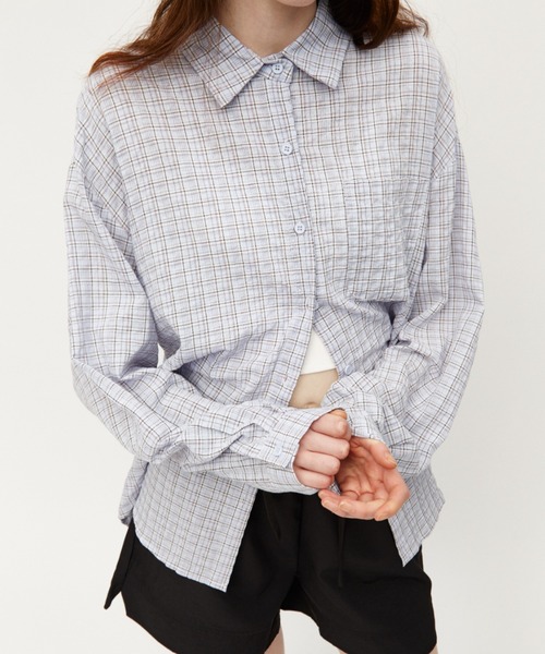 Auntie Rosa Holiday(アンティローザホリデー)の「チェックオーバーサイズシャツ(シャツ/ブラウス・レディース・ブルー/ブラック/アイボリー・FREE)」の4枚目の写真