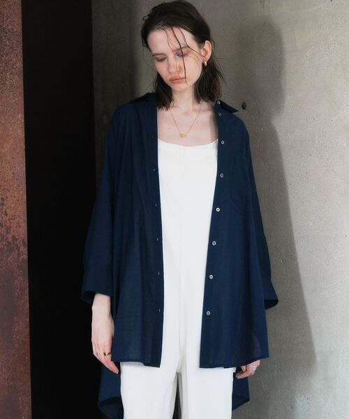 Editt by YECCA VECCA（エディットバイイェッカヴェッカ）の「リブMIXシアーオーバーシャツ（シャツ/ブラウス・レディース・ブラック/ダークベージュ/ダークグリーン・FREE）」の5枚目の写真