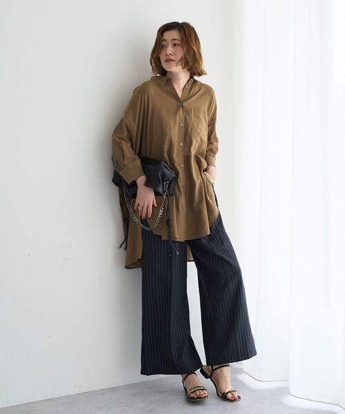 Editt by YECCA VECCA（エディットバイイェッカヴェッカ）の「リブMIXシアーオーバーシャツ（シャツ/ブラウス・レディース・ブラック/ダークベージュ/ダークグリーン・FREE）」の17枚目の写真