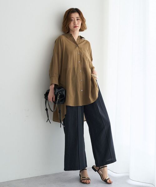 Editt by YECCA VECCA（エディットバイイェッカヴェッカ）の「リブMIXシアーオーバーシャツ（シャツ/ブラウス・レディース・ブラック/ダークベージュ/ダークグリーン・FREE）」の19枚目の写真