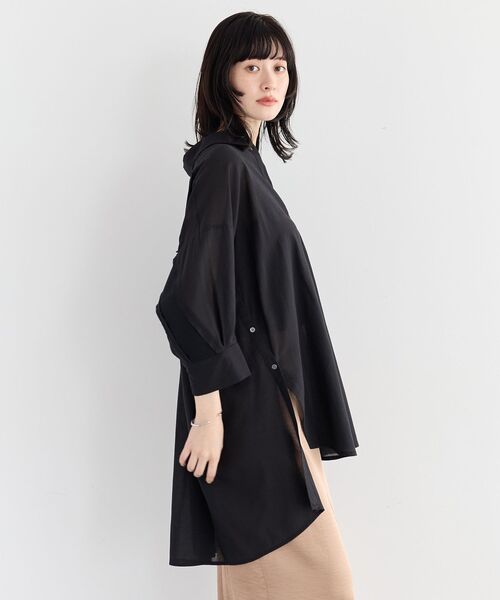 Editt by YECCA VECCA（エディットバイイェッカヴェッカ）の「リブMIXシアーオーバーシャツ（シャツ/ブラウス・レディース・ブラック/ダークベージュ/ダークグリーン・FREE）」の22枚目の写真