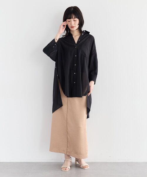 Editt by YECCA VECCA(エディットバイイェッカヴェッカ)の「リブMIXシアーオーバーシャツ(シャツ/ブラウス・レディース・ブラック/ダークベージュ/ダークグリーン・FREE)」の18枚目の写真