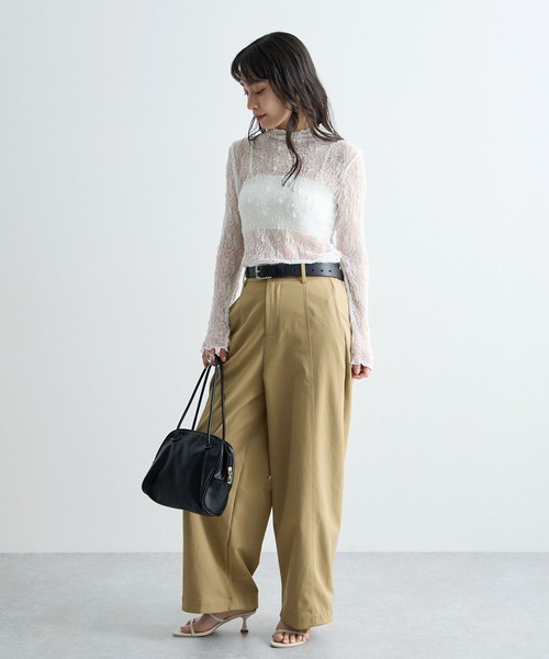 Futier land(フューティアランド)の「透かし編みストレッチレースシアートップス(Tシャツ/カットソー・レディース・ホワイト/ブラック・FREE)」の9枚目の写真