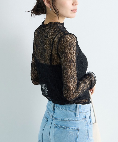 Futier land(フューティアランド)の「透かし編みストレッチレースシアートップス(Tシャツ/カットソー・レディース・ホワイト/ブラック・FREE)」の11枚目の写真