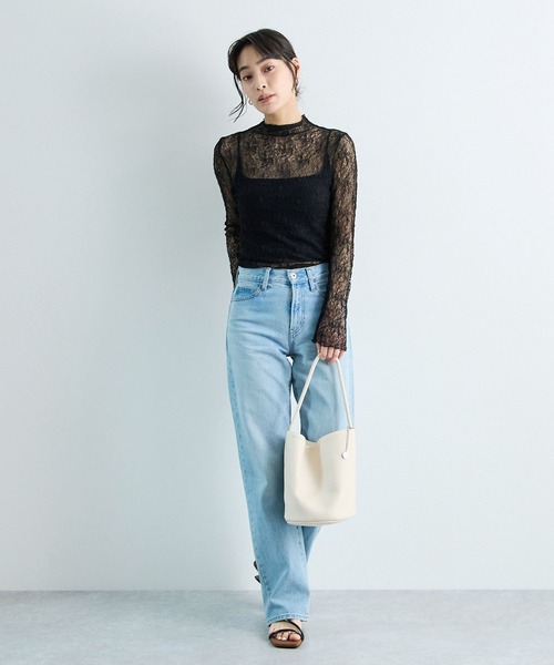 Futier land(フューティアランド)の「透かし編みストレッチレースシアートップス(Tシャツ/カットソー・レディース・ホワイト/ブラック・FREE)」の15枚目の写真