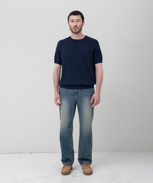 MANNERGRAM（マナーグラム）の「ソフトコットン100 3PLY ラウンド 半袖ニット ダークネイビー（ニット/セーター・メンズ・その他・LARGE/X-LARGE）」の2枚目の写真