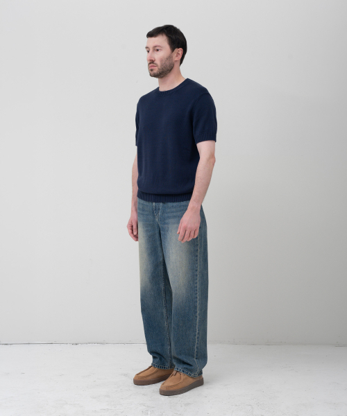 MANNERGRAM（マナーグラム）の「ソフトコットン100 3PLY ラウンド 半袖ニット ダークネイビー（ニット/セーター・メンズ・その他・LARGE/X-LARGE）」の3枚目の写真