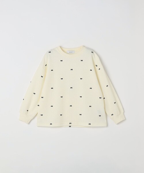 SHIPS any(シップス エニィ)の「SHIPS any:〈洗濯機可能〉ワッフル リボン クルーネック プルオーバー<KIDS>(Tシャツ/カットソー・キッズ・ホワイト系その他/ピンク/ライトグリーン・130/150/140)」の1枚目の写真