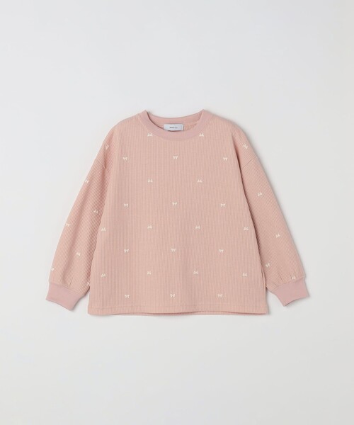 SHIPS any(シップス エニィ)の「SHIPS any:〈洗濯機可能〉ワッフル リボン クルーネック プルオーバー<KIDS>(Tシャツ/カットソー・キッズ・ホワイト系その他/ピンク/ライトグリーン・130/150/140)」の3枚目の写真