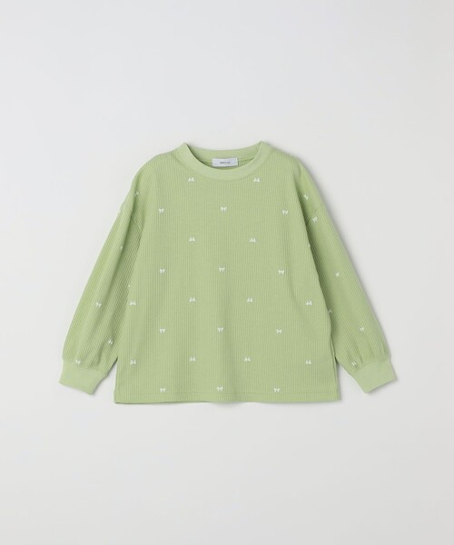 SHIPS any(シップス エニィ)の「SHIPS any:〈洗濯機可能〉ワッフル リボン クルーネック プルオーバー<KIDS>(Tシャツ/カットソー・キッズ・ホワイト系その他/ピンク/ライトグリーン・130/150/140)」の2枚目の写真