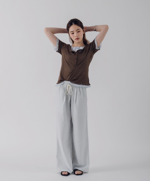 MUHET(ミュエータ)の「henry neck layered tee set / レイヤードヘンリーTシャツセット(Tシャツ/カットソー・レディース・ネイビー/ブラウン/レッド/ピンク・FREE)」の21枚目の写真