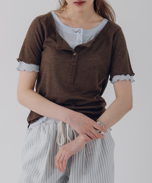 MUHET(ミュエータ)の「henry neck layered tee set / レイヤードヘンリーTシャツセット(Tシャツ/カットソー・レディース・ネイビー/ブラウン/レッド/ピンク・FREE)」の15枚目の写真