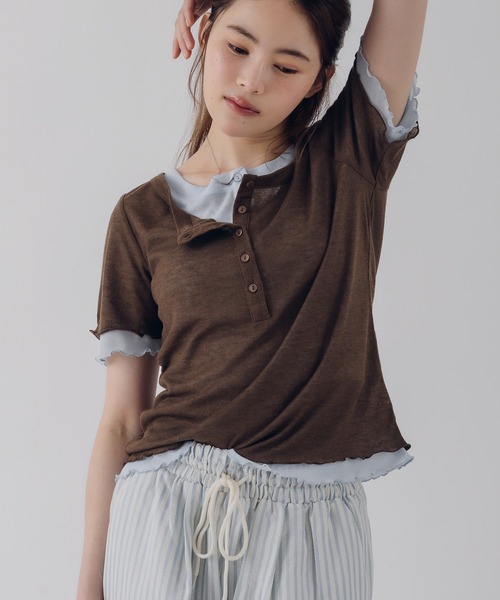MUHET(ミュエータ)の「henry neck layered tee set / レイヤードヘンリーTシャツセット(Tシャツ/カットソー・レディース・ネイビー/ブラウン/レッド/ピンク・FREE)」の16枚目の写真