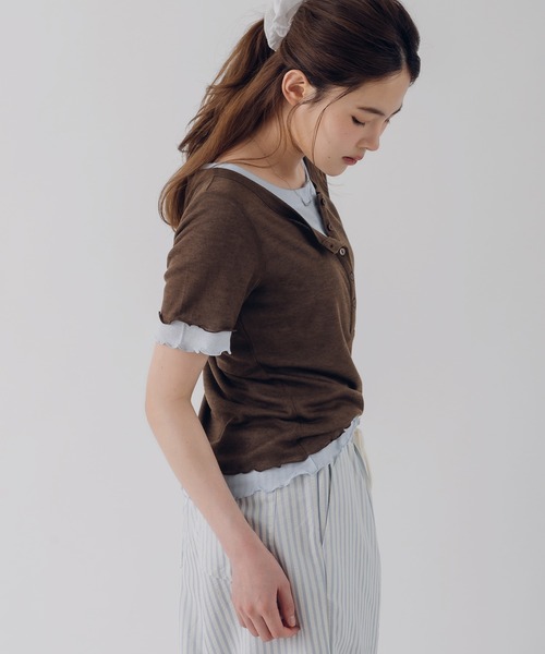 MUHET(ミュエータ)の「henry neck layered tee set / レイヤードヘンリーTシャツセット(Tシャツ/カットソー・レディース・ネイビー/ブラウン/レッド/ピンク・FREE)」の18枚目の写真