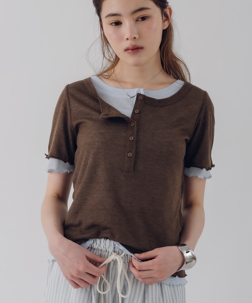 MUHET(ミュエータ)の「henry neck layered tee set / レイヤードヘンリーTシャツセット(Tシャツ/カットソー・レディース・ネイビー/ブラウン/レッド/ピンク・FREE)」の17枚目の写真