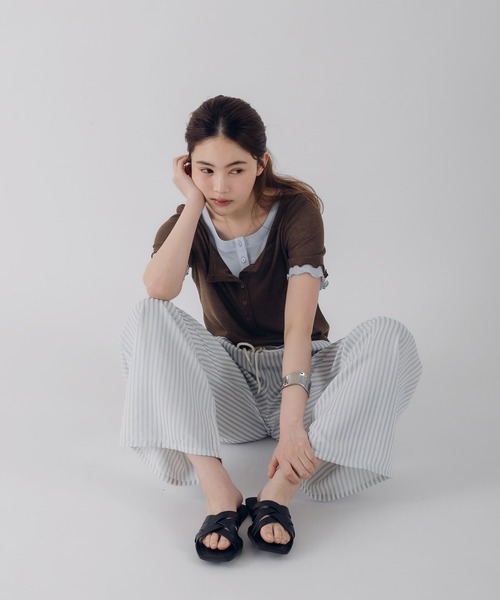 MUHET(ミュエータ)の「henry neck layered tee set / レイヤードヘンリーTシャツセット(Tシャツ/カットソー・レディース・ネイビー/ブラウン/レッド/ピンク・FREE)」の20枚目の写真