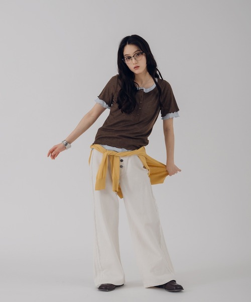 MUHET(ミュエータ)の「henry neck layered tee set / レイヤードヘンリーTシャツセット(Tシャツ/カットソー・レディース・ネイビー/ブラウン/レッド/ピンク・FREE)」の12枚目の写真