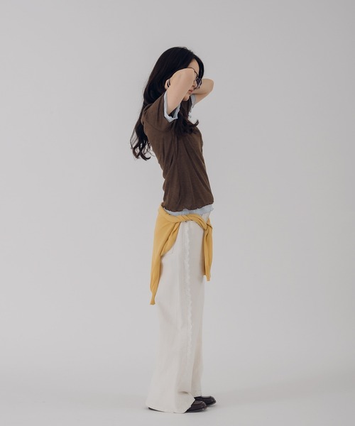 MUHET(ミュエータ)の「henry neck layered tee set / レイヤードヘンリーTシャツセット(Tシャツ/カットソー・レディース・ネイビー/ブラウン/レッド/ピンク・FREE)」の13枚目の写真
