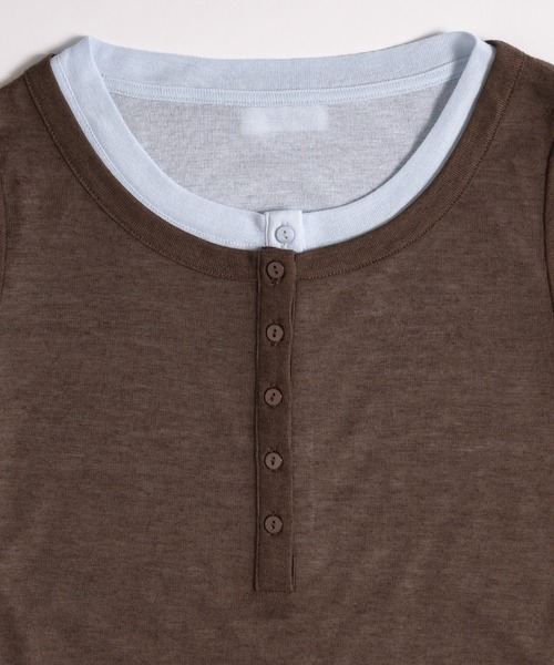 MUHET(ミュエータ)の「henry neck layered tee set / レイヤードヘンリーTシャツセット(Tシャツ/カットソー・レディース・ネイビー/ブラウン/レッド/ピンク・FREE)」の5枚目の写真