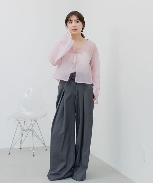 RETRO GIRL(レトロガール)の「共リボン付ワイドスラックス(スラックス・レディース・ブラック/ブラウン系その他/ライトグレー・MEDIUM/LARGE)」の21枚目の写真