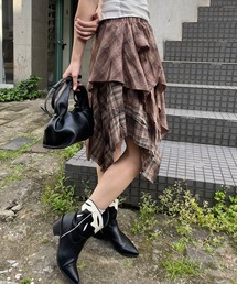 ヴィンテージ風 アシメティアード チェックスカート