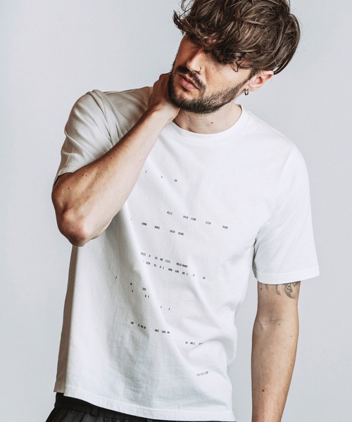 NO ID.(ノーアイディ)の「【NO ID.】Binary Number Print T-Shirt / バイナリー ナンバー プリント Tシャツ(Tシャツ/カットソー・メンズ・ブラック/ホワイト・2/1)」の1枚目の写真