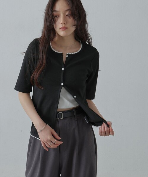 COLONY 2139(コロニートゥーワンスリーナイン)の「ミニレースカーディガン(Tシャツ/カットソー・レディース・グレー/ブラック/アイボリー・FREE)」の8枚目の写真
