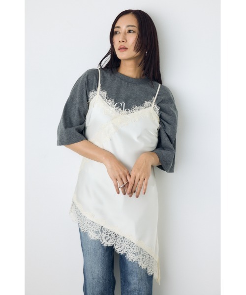 AZUL by moussy(アズールバイマウジー)の「【着丈バリエ】レースサテンアシメキャミソール(キャミソール・レディース・ブラウン/アイボリー/ブラック・SMALL/MEDIUM)」の4枚目の写真