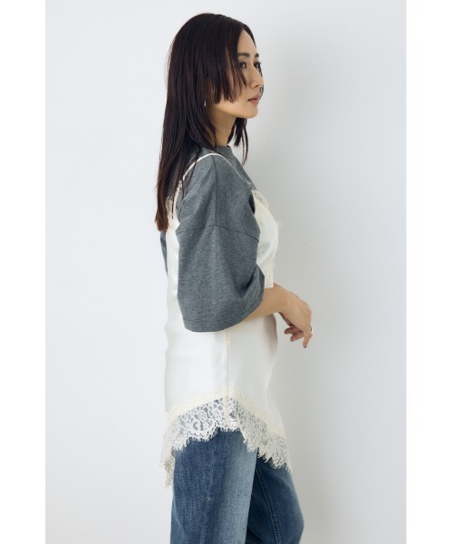AZUL by moussy(アズールバイマウジー)の「【着丈バリエ】レースサテンアシメキャミソール(キャミソール・レディース・ブラウン/アイボリー/ブラック・SMALL/MEDIUM)」の6枚目の写真
