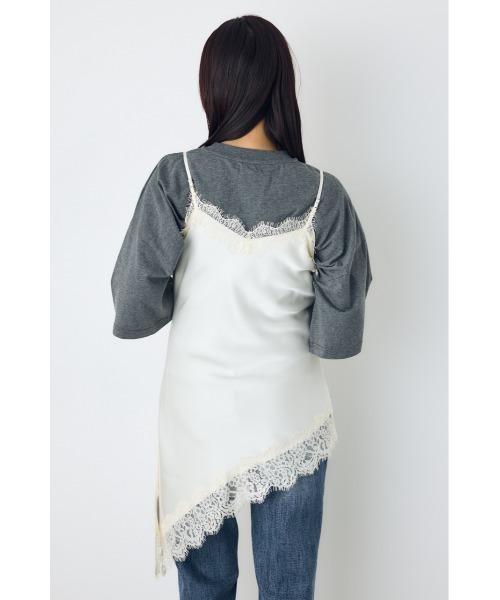 AZUL by moussy(アズールバイマウジー)の「【着丈バリエ】レースサテンアシメキャミソール(キャミソール・レディース・ブラウン/アイボリー/ブラック・SMALL/MEDIUM)」の7枚目の写真