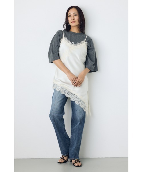 AZUL by moussy(アズールバイマウジー)の「【着丈バリエ】レースサテンアシメキャミソール(キャミソール・レディース・ブラウン/アイボリー/ブラック・SMALL/MEDIUM)」の8枚目の写真