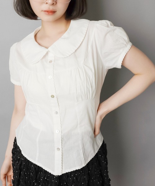 SPINNS(スピンズ)の「半袖パフスリーブブラウス/タイト(シャツ/ブラウス・レディース・オフホワイト・ONESIZE)」の1枚目の写真