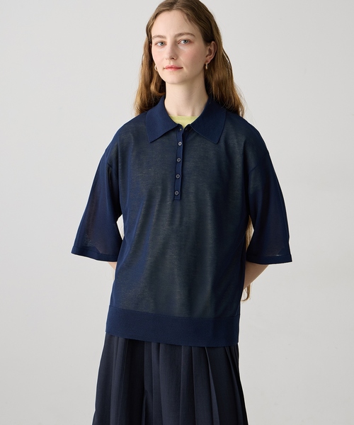 LE SOUK HOLIDAY(ルスークホリデー)の「【旬のスタイリングが叶う】半袖シアーポロニット(ニット/セーター・レディース・ブラック/ネイビー・M/L)」の4枚目の写真
