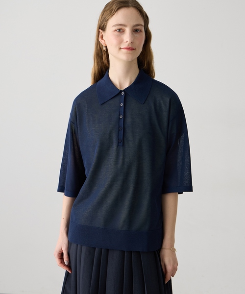 LE SOUK HOLIDAY(ルスークホリデー)の「【旬のスタイリングが叶う】半袖シアーポロニット(ニット/セーター・レディース・ブラック/ネイビー・M/L)」の5枚目の写真