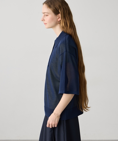 LE SOUK HOLIDAY(ルスークホリデー)の「【旬のスタイリングが叶う】半袖シアーポロニット(ニット/セーター・レディース・ブラック/ネイビー・M/L)」の6枚目の写真