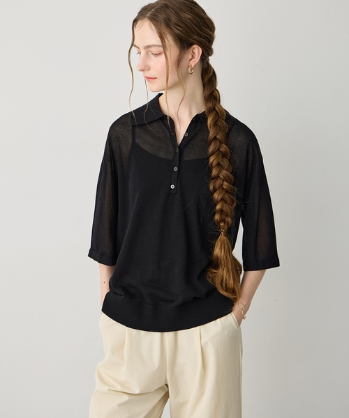 LE SOUK HOLIDAY(ルスークホリデー)の「【旬のスタイリングが叶う】半袖シアーポロニット(ニット/セーター・レディース・ブラック/ネイビー・M/L)」の8枚目の写真