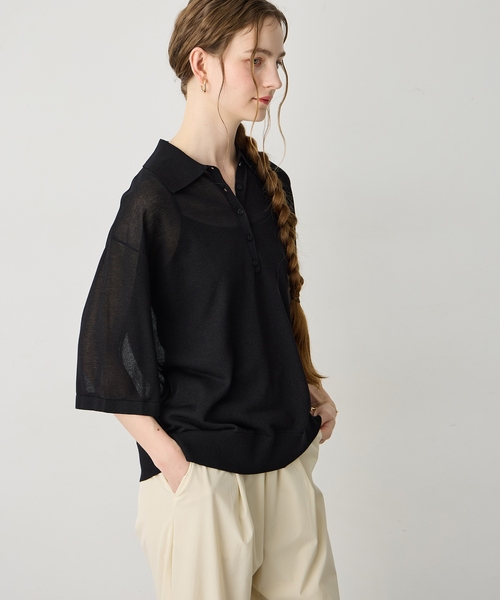 LE SOUK HOLIDAY(ルスークホリデー)の「【旬のスタイリングが叶う】半袖シアーポロニット(ニット/セーター・レディース・ブラック/ネイビー・M/L)」の9枚目の写真