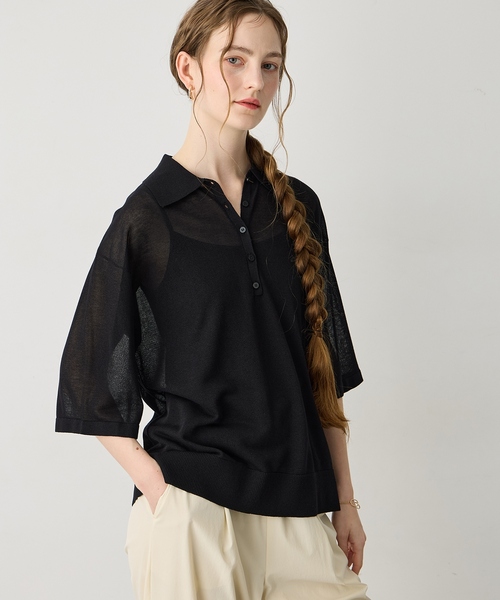 LE SOUK HOLIDAY(ルスークホリデー)の「【旬のスタイリングが叶う】半袖シアーポロニット(ニット/セーター・レディース・ブラック/ネイビー・M/L)」の10枚目の写真