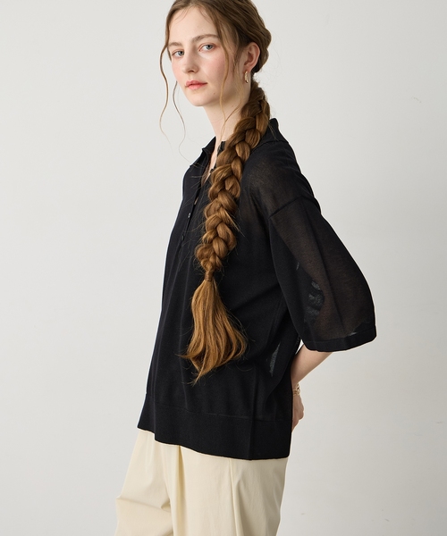 LE SOUK HOLIDAY(ルスークホリデー)の「【旬のスタイリングが叶う】半袖シアーポロニット(ニット/セーター・レディース・ブラック/ネイビー・M/L)」の12枚目の写真