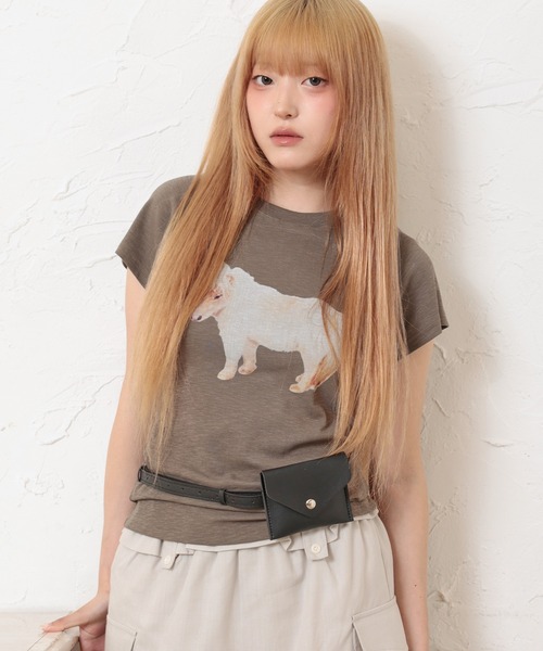 LiLIN(リリン)の「クルーネック アニマル プリント 半袖 Tシャツ トップス(Tシャツ/カットソー・レディース・ブラウン/ホワイト/グレイッシュベージュ・FREE)」の1枚目の写真